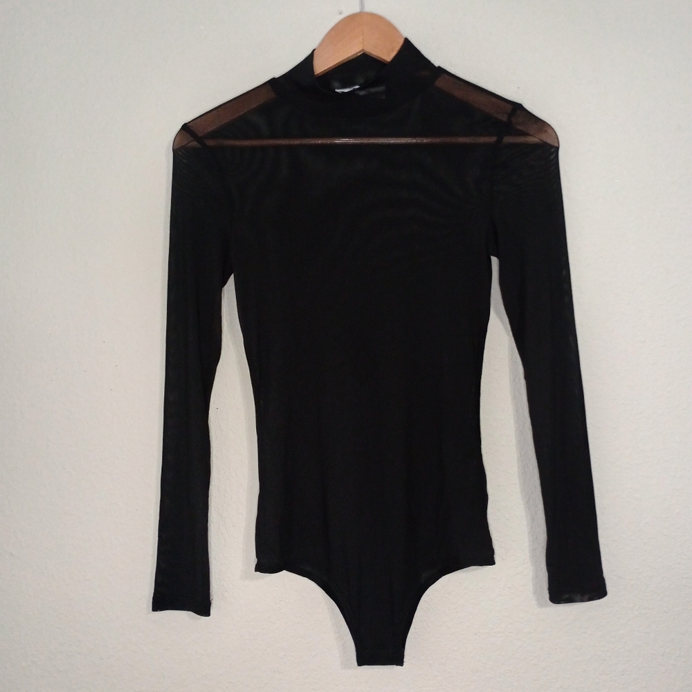 Tiger mist mock neck long sleeve mesh bodysuit